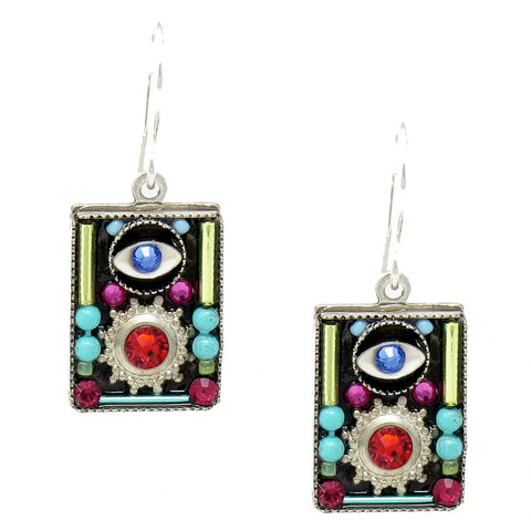 Multi ColorTalisman Rectangle Evil Eye Earrings by Firefly Jewelry