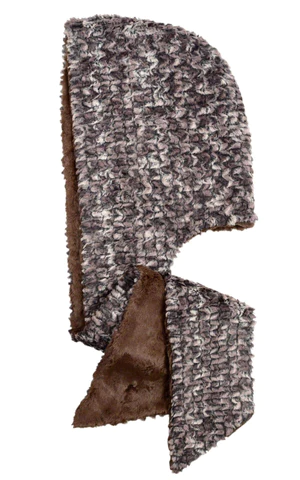 HOODY SCARF - LUXURY FAUX FUR IN CALICO WITH CUDDLY FUR IN SAND