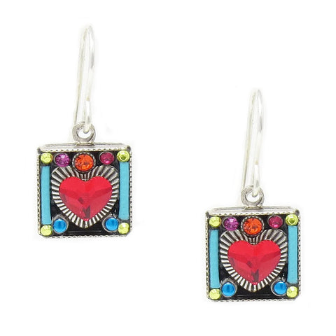 Multi Color Heart in Square Earrings by Firefly Jewelry