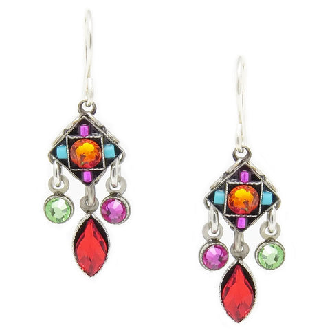 Multi Color Checkerboard Diamond Shape with Drop Earrings by Firefly Jewelry