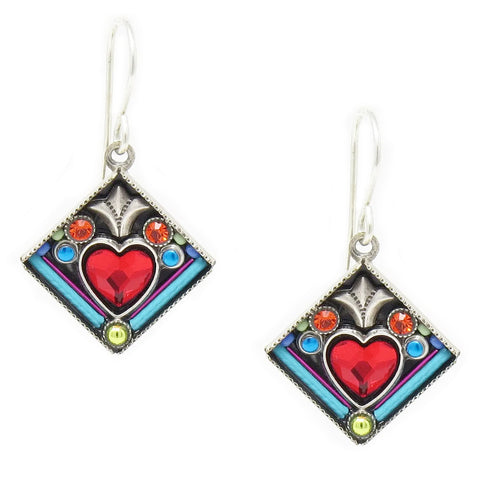 Multi Color Large Heart in Diamond Shape Earrings by Firefly Jewelry