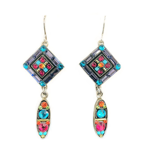 Multi Color La Dolce Vita Diamond Shape with Oval Drop Earrings by Firefly Jewelry