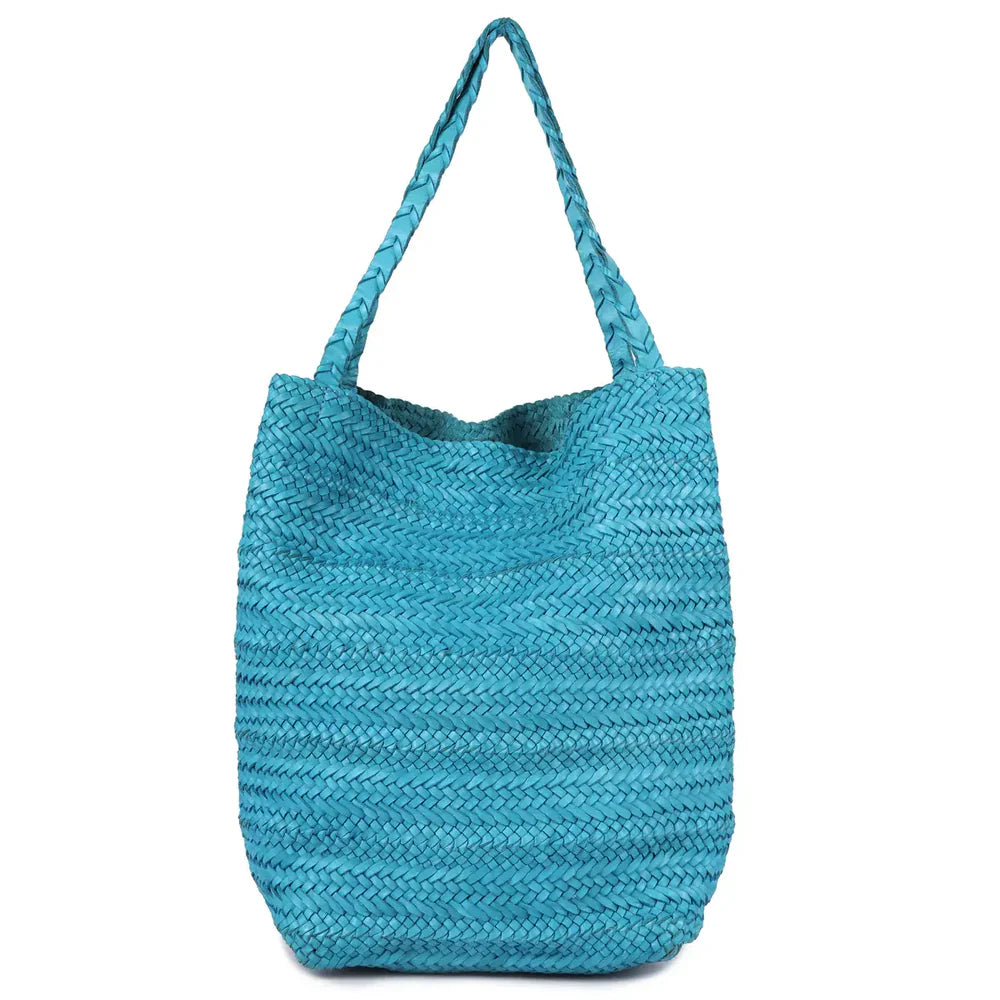 Studio Leather Tote in Turquoise