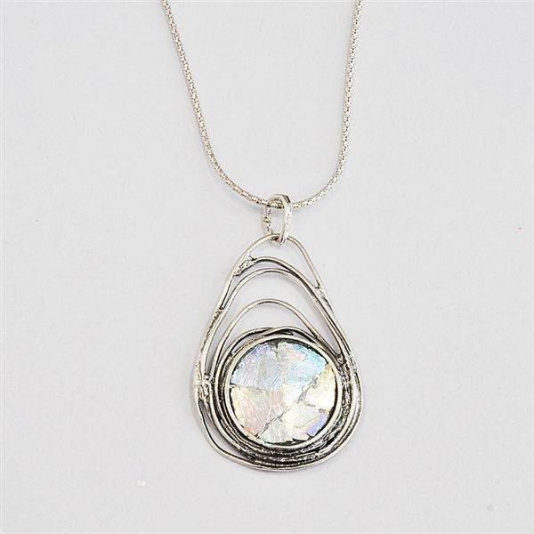Drop Necklace with Round Roman Glass