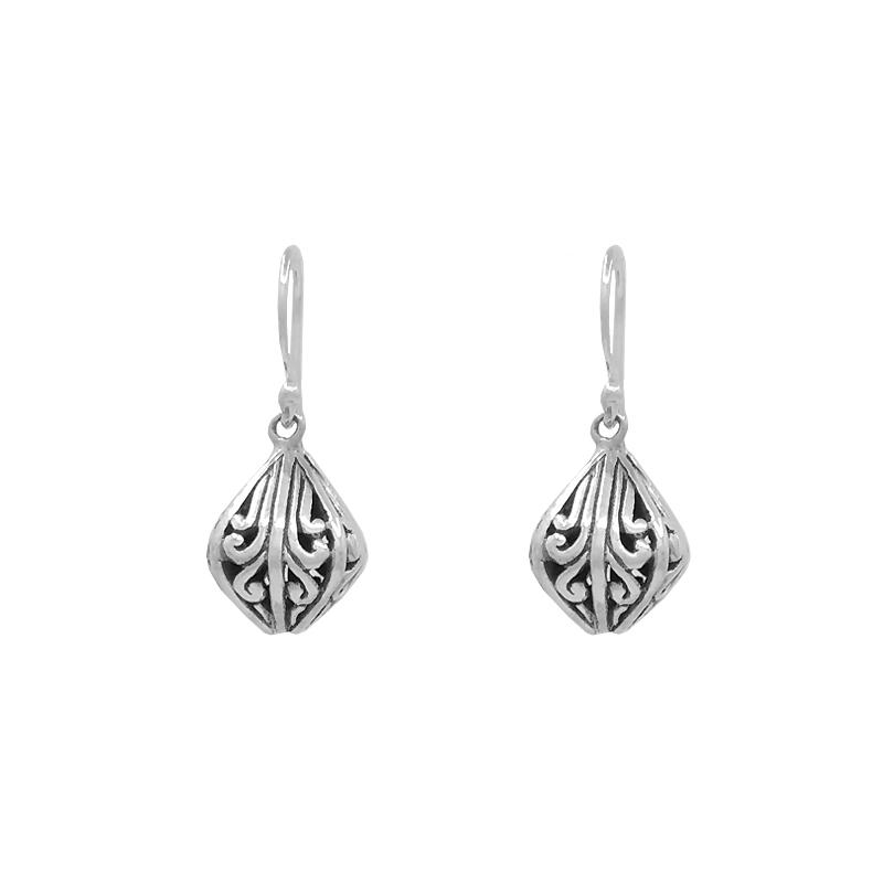 Sterling Silver Four Sided Floral Dangle Earrings