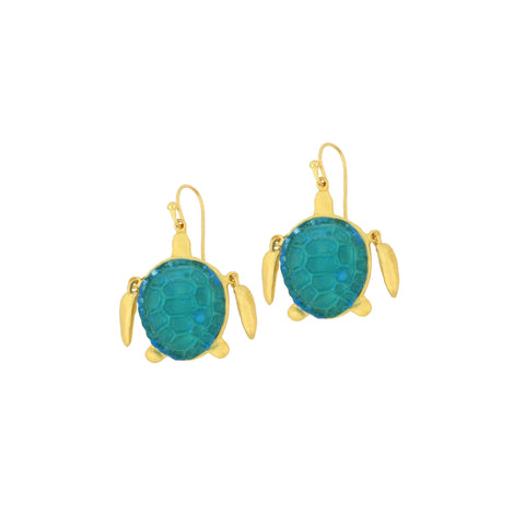 Under the Sea Turtle Wire Earrings - Turquoise by Michael Michaud