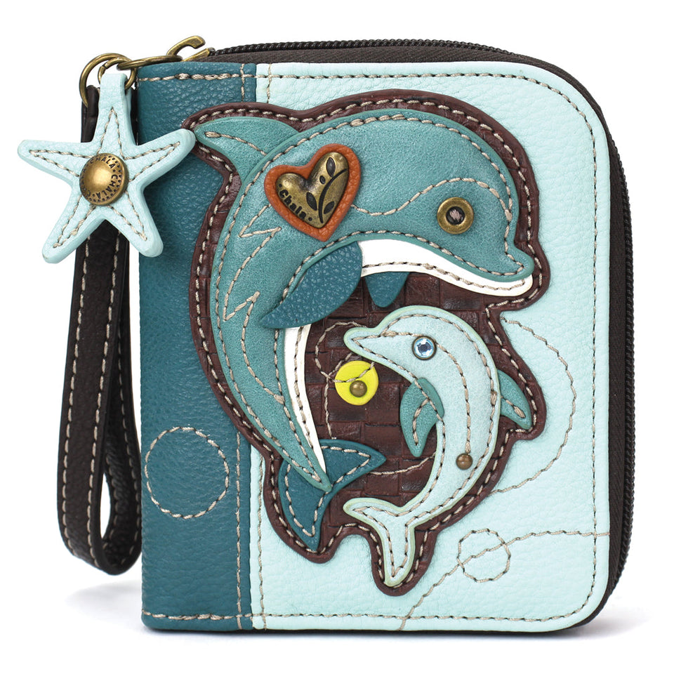 Dolphin Zip-Around Wallet in Blue by Chala
