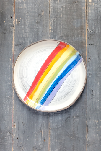 Rainbow Hand Painted Ceramic Large Round Plate
