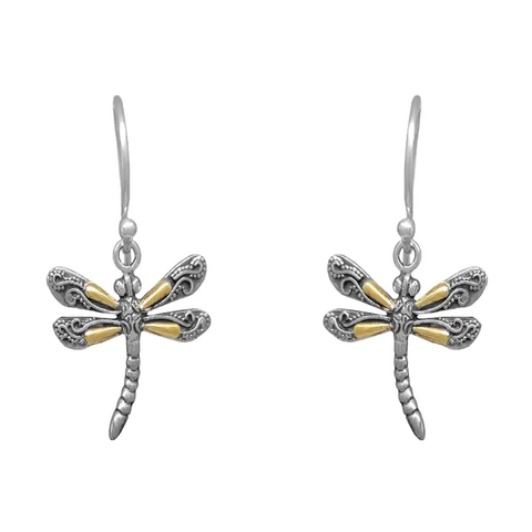 Sterling Silver Dragonfly Earrings with 22k Gold Wings