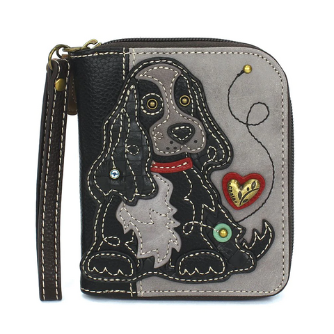 Cocker Spaniel Black Zip-Around Wallet in Gray