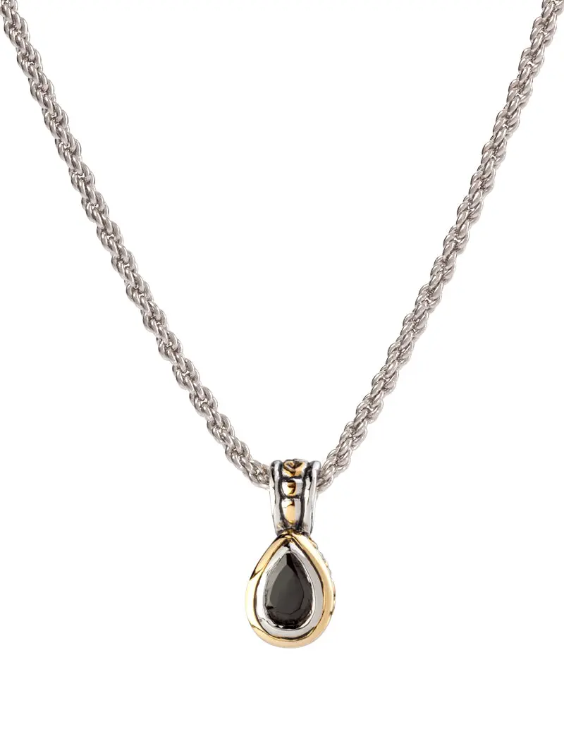 Beijos Collection - 9x6mm Black Cubic Zirconia Pear Bezel Set Pendant Necklace by John Medieros