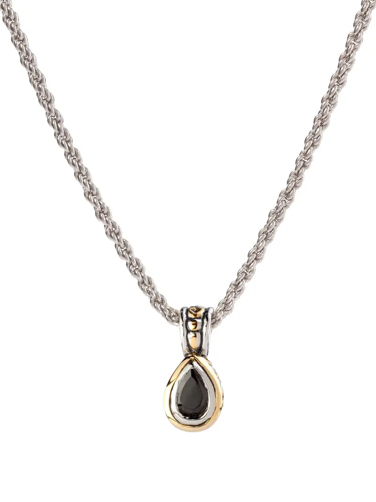 Beijos Collection - 9x6mm Black Cubic Zirconia Pear Bezel Set Pendant Necklace by John Medieros