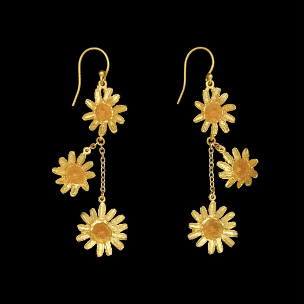 Golden Daisy 3-Flower Dangle Wire Earrings by Michael Michaud