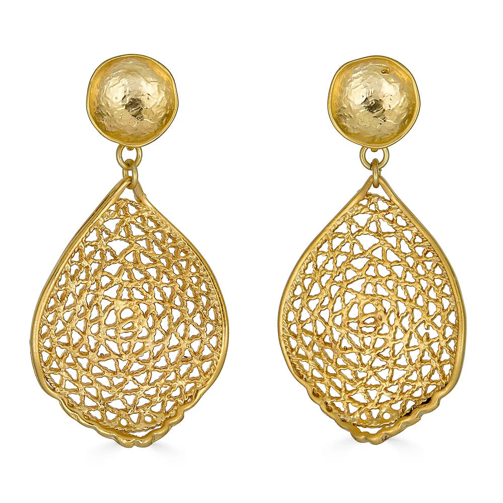 Gold Teardrop Lace Earrings by Loni Paul