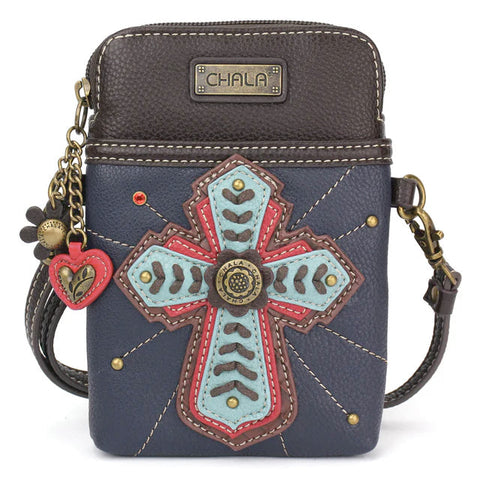 Chevron Cross Cellphone Crossbody in Navy