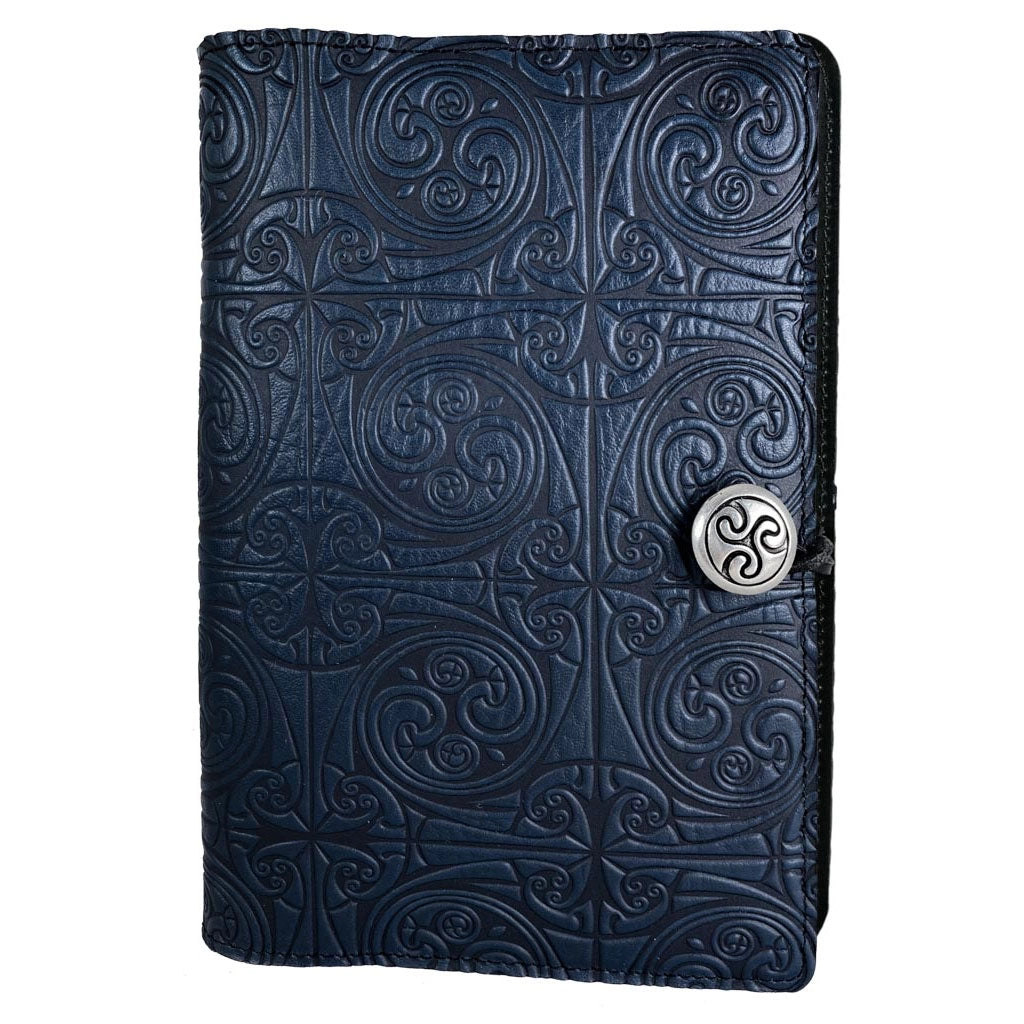 Large Leather Journal - Triskellion Knot in Navy