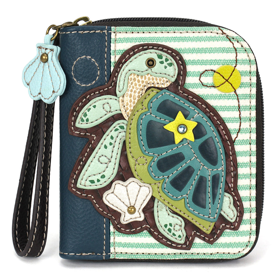 Turtle A Zip-Around Wallet in Teal Stripe by Chala