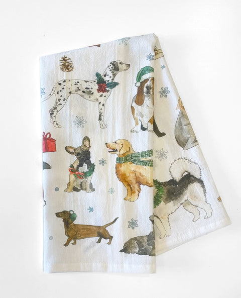 Cozy Christmas Dogs Kitchen Tea Towel