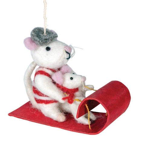 Toboggan Mice Wool Ornament