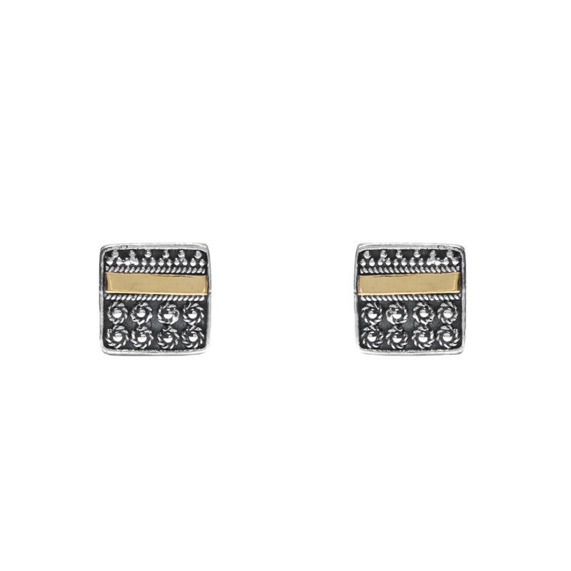 Sterling Silver Square with Offset 22k Gold Bar Stud Earrings