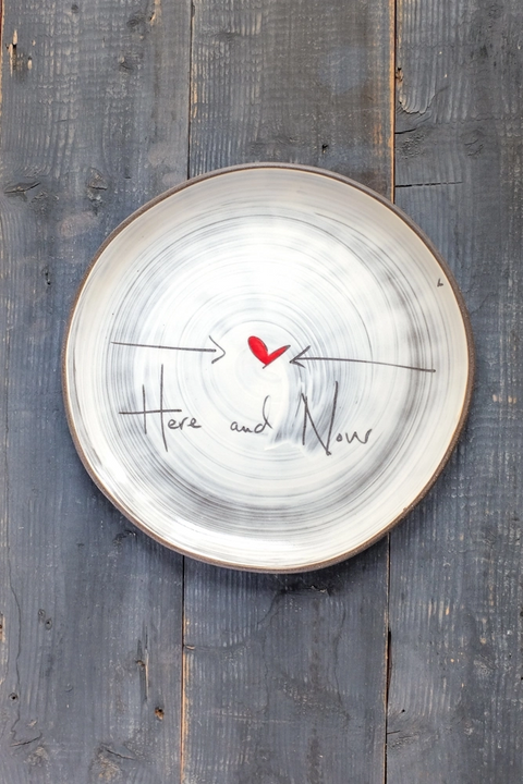 Here and Now Hand Painted Ceramic Large Round Plate