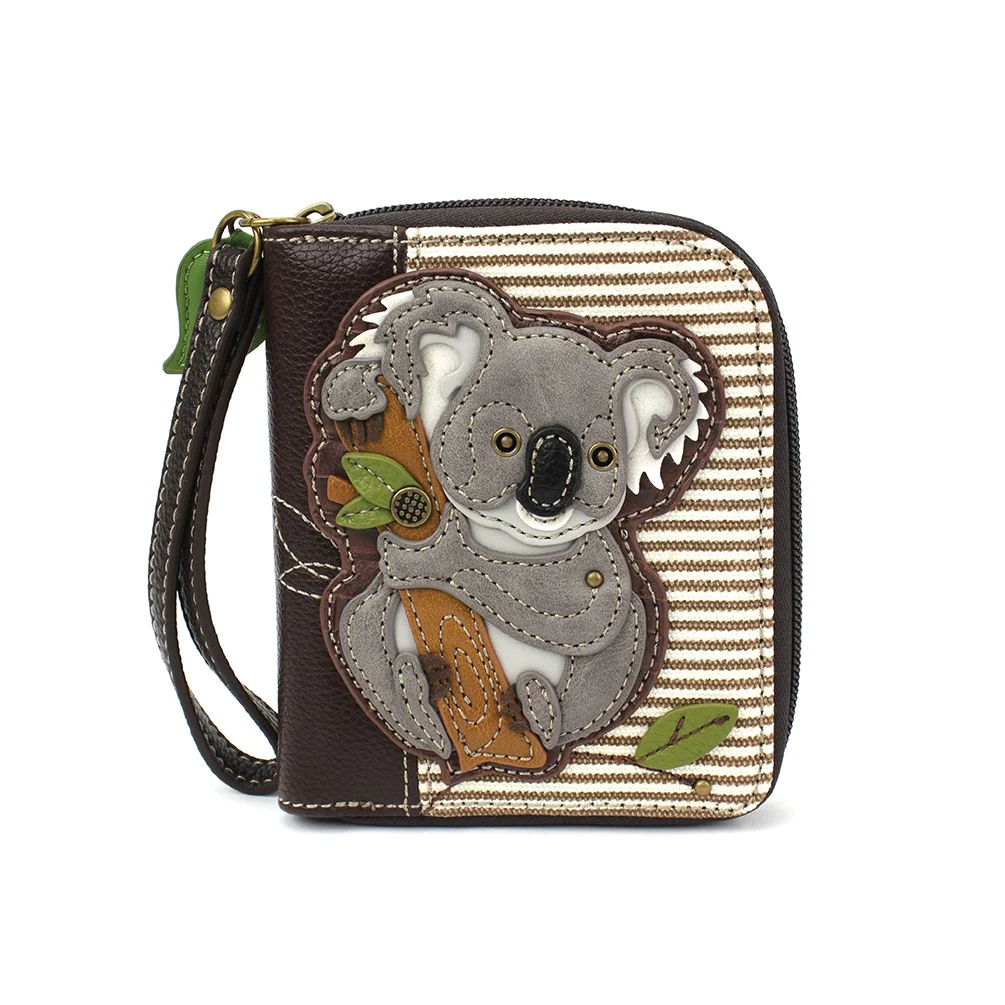Koala Zip-Around Wallet in Brown Stripe