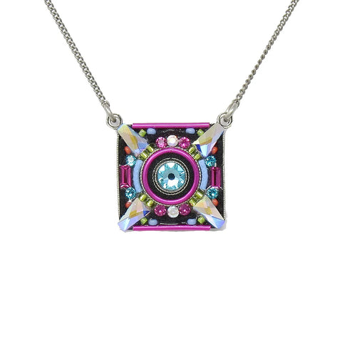 Multi Color Architectural Square Pendant Necklace by Firefly Jewelry