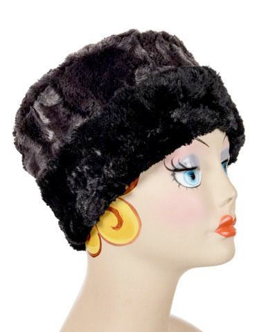Espresso Bean with Cuddly Black Luxury Faux Fur Cuffed Pillbox Hat Large