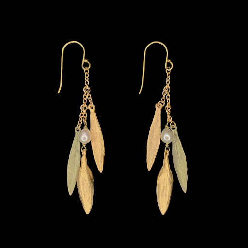 Leaf & Bud 3 Leaf Drop Wire Earrings by Michael Michaud