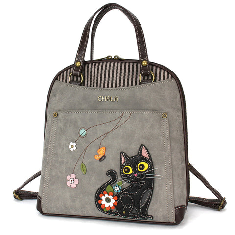 Black Cat Convertible Backpack Purse in Gray by Chala