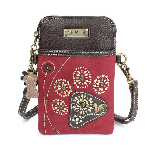 Paw Print Dazzled Cellphone Crossbody in Burgundy