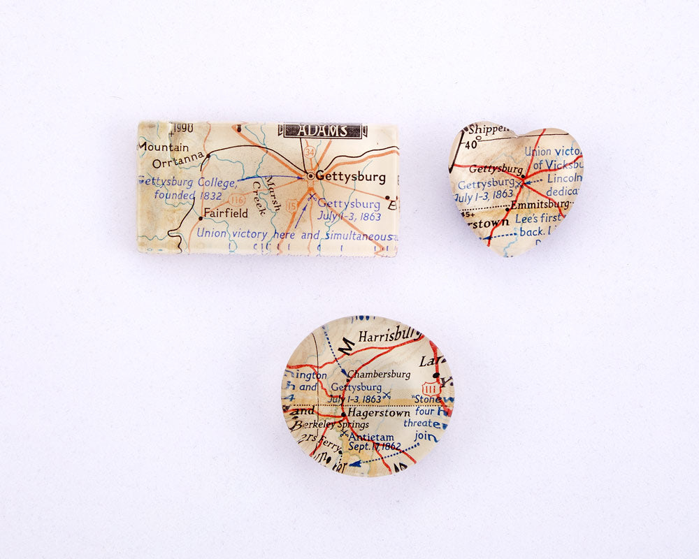 Glass Magnets with Vintage Gettysburg Maps