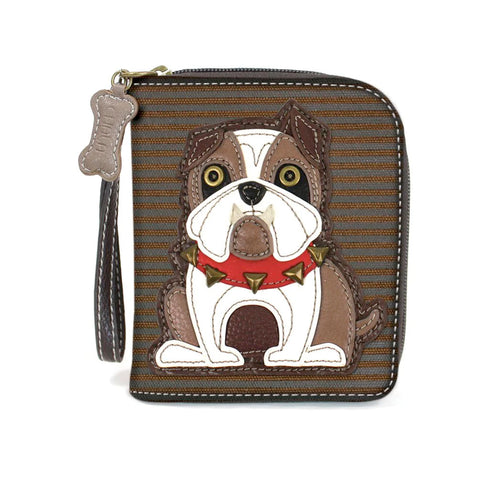 Bulldog Zip-Around Wallet in Brown Stripe