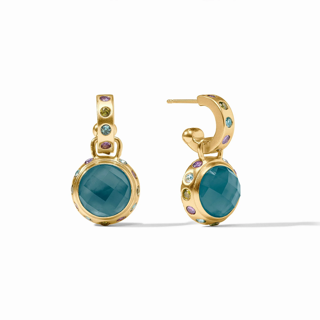 Rainbow Hoop &amp; Charm Earrings in Iridescent Montana Blue with Blue Twilight Halo by Julie Vos