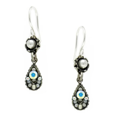 White Pearl Flora with Drop Earrings by Firefly Jewelry