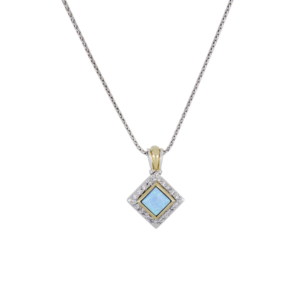 Blue Opal Adjustable Diamond-Shaped Two-Tone Pendant With Pav&eacute; Necklace by John Medeiros