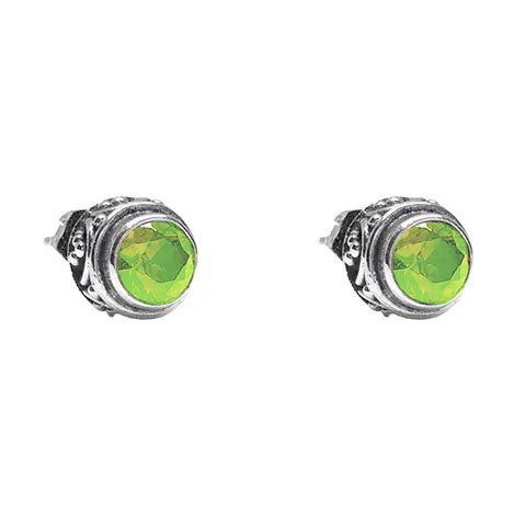Sterling Silver Bali Stud Earrings with Peridot