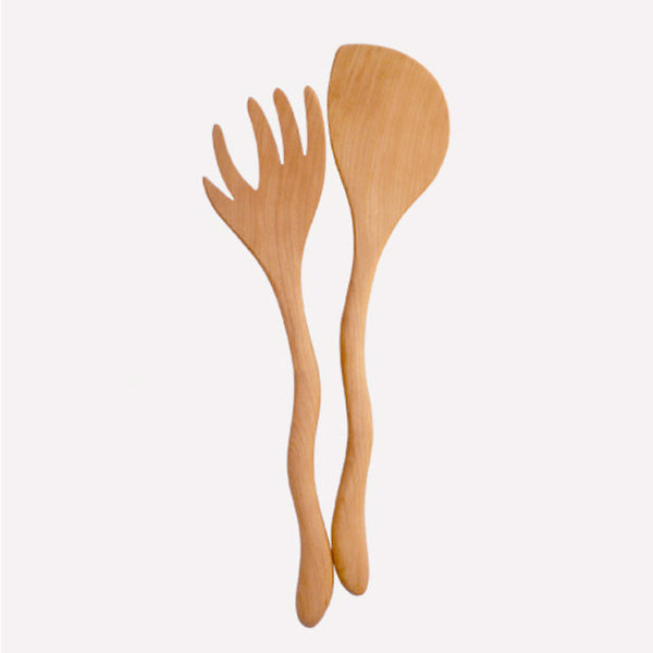 Cherry Wood Wiggle Salad Set 13 ½”