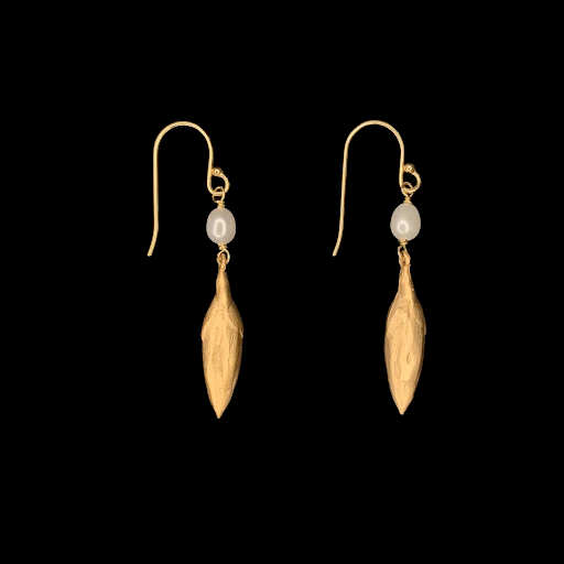 Leaf & Bud Pearl Drop Wire Earrings by Michael Michaud