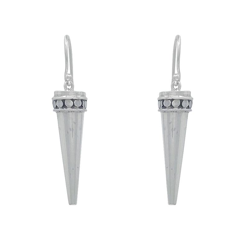 Sterling Silver Plain Cone with Granulation Band Dangle Earrings