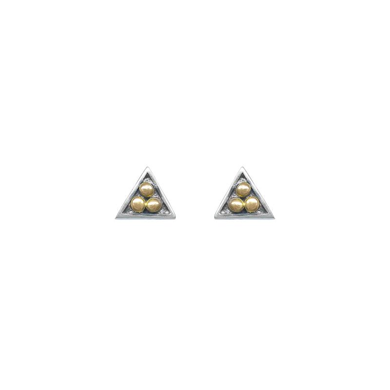 Sterling Silver Triangle Stud with Three 18k Gold Dots Earrings