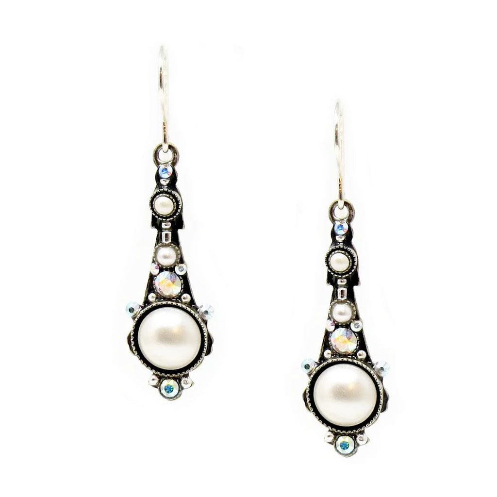 White Pearl Beach Glass Pearls Long Drop Earrings by Firefly Jewelry