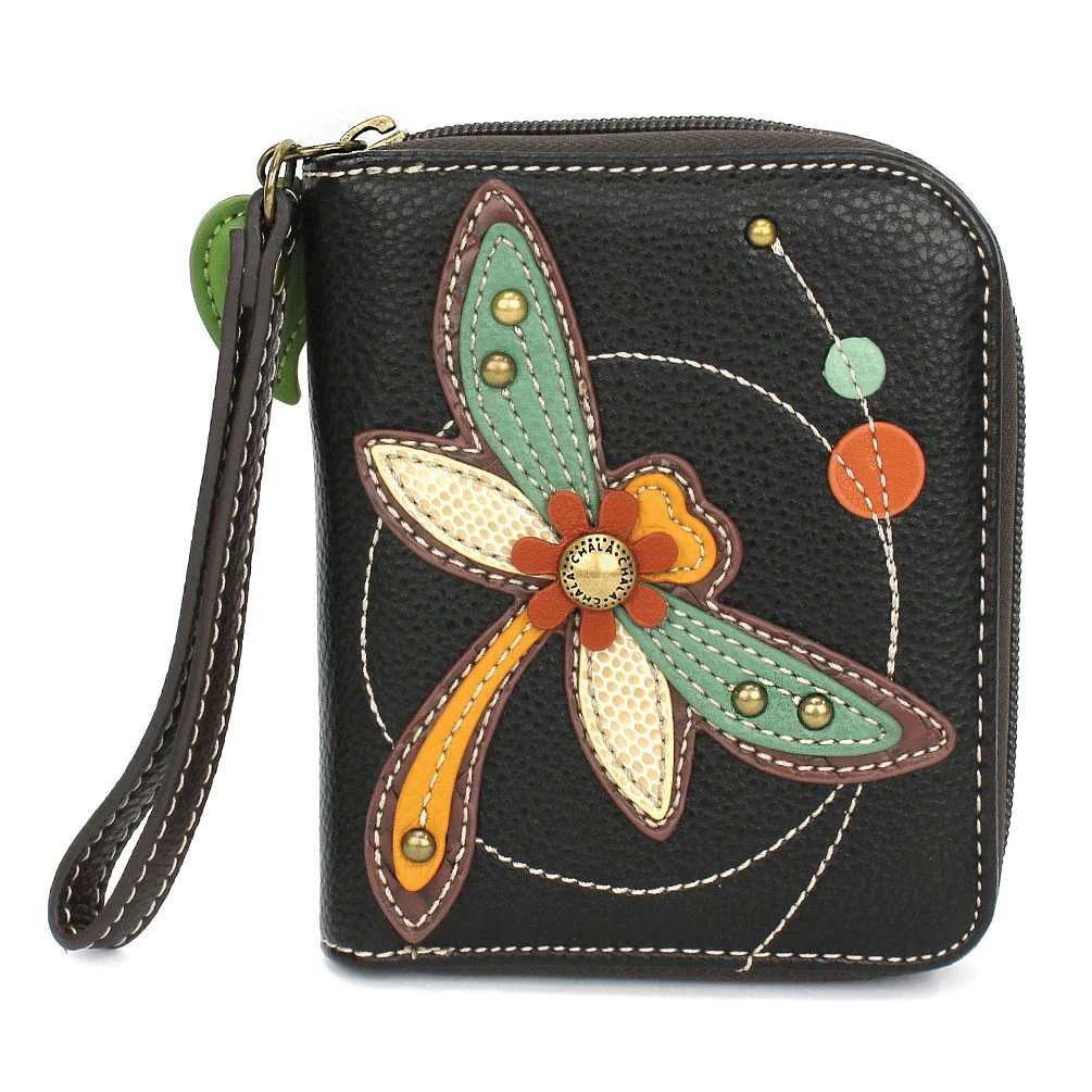 Dragonfly Zip-Around Wallet in Black