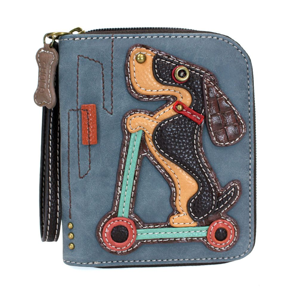 Wiener Dog Scooter Zip-Around Wallet in Indigo