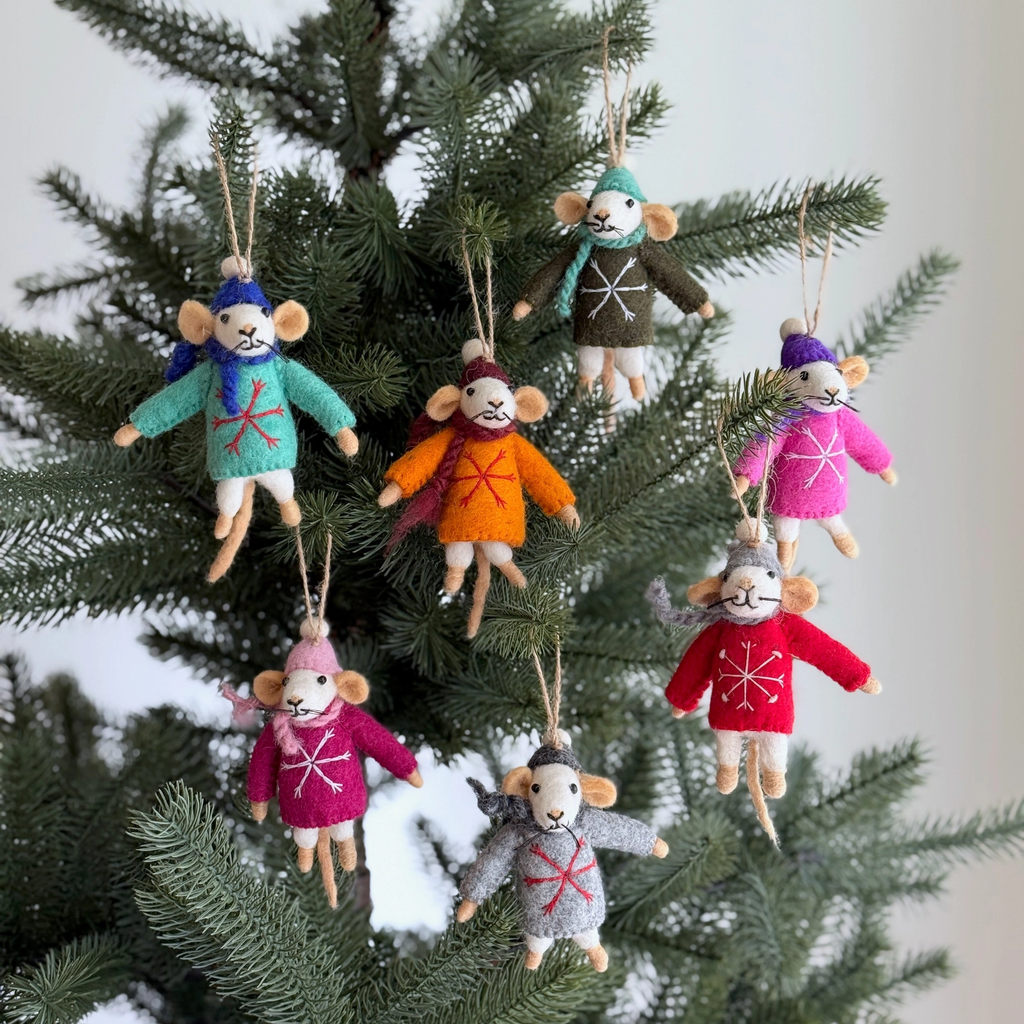 Mouse in Sweater Wool Ornament (Assorted Colors)