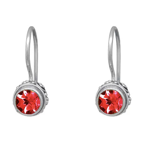 Sterling Silver Bali Drop Earrings with Garnet