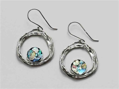 Circle with Inner Patina Roman Glass Earrings