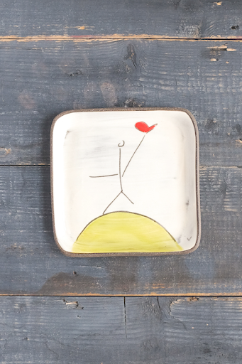 Love the Earth Hand Painted Ceramic Small Square Plate