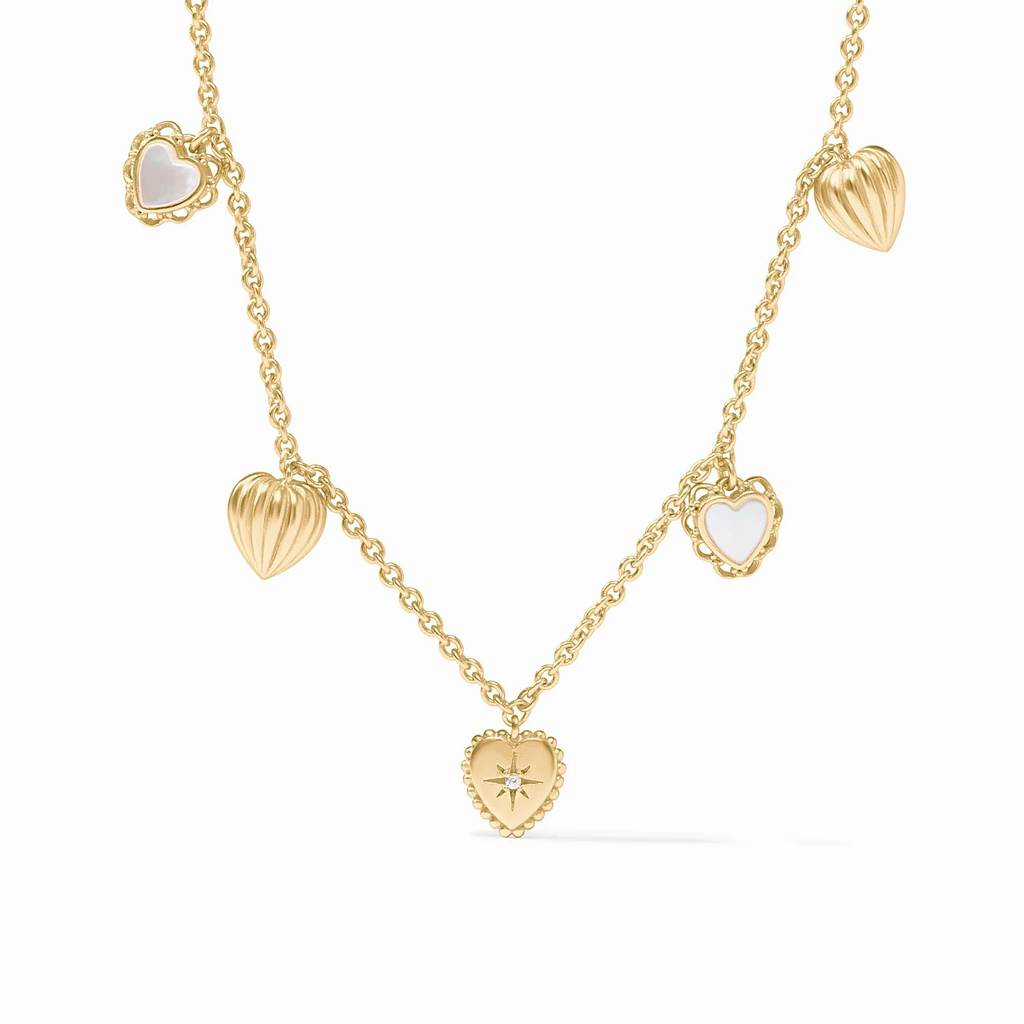 Heart Delicate Charm Necklace in Mother of Pearl and Cubic Zirconia by Julie Vos