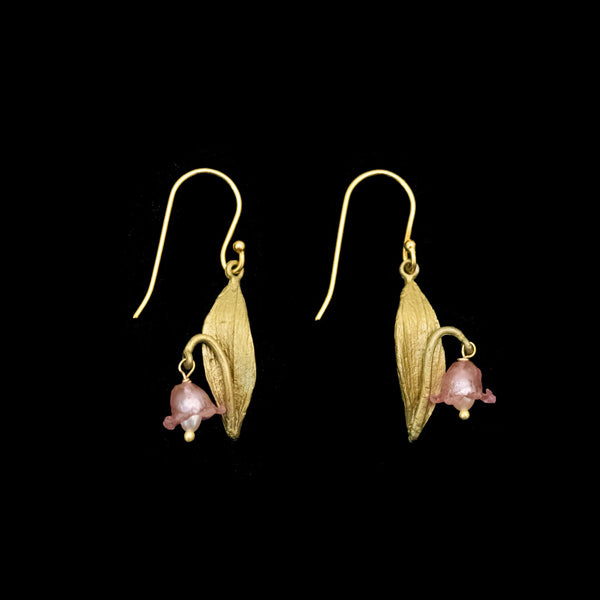 Lily of the Valley Single Flower Pink Wire Earrings by Michael Michaud
